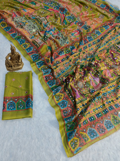Heavy Masakali Georgette Digital Print Saree with 3000+ Mirror Work