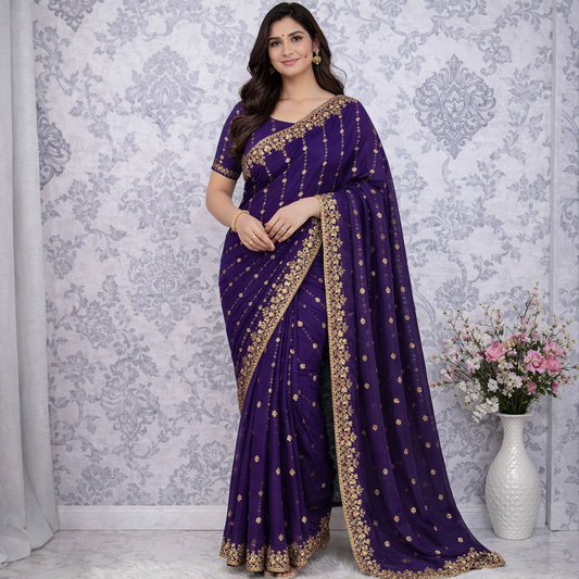 Star Georgette Sequence Embroidery Work Saree with Running Blouse