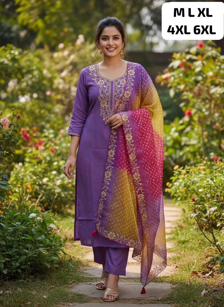 Designer Roman Silk Kurti Pant Set with Gota Patti Embroidery & Lehariya Dupatta