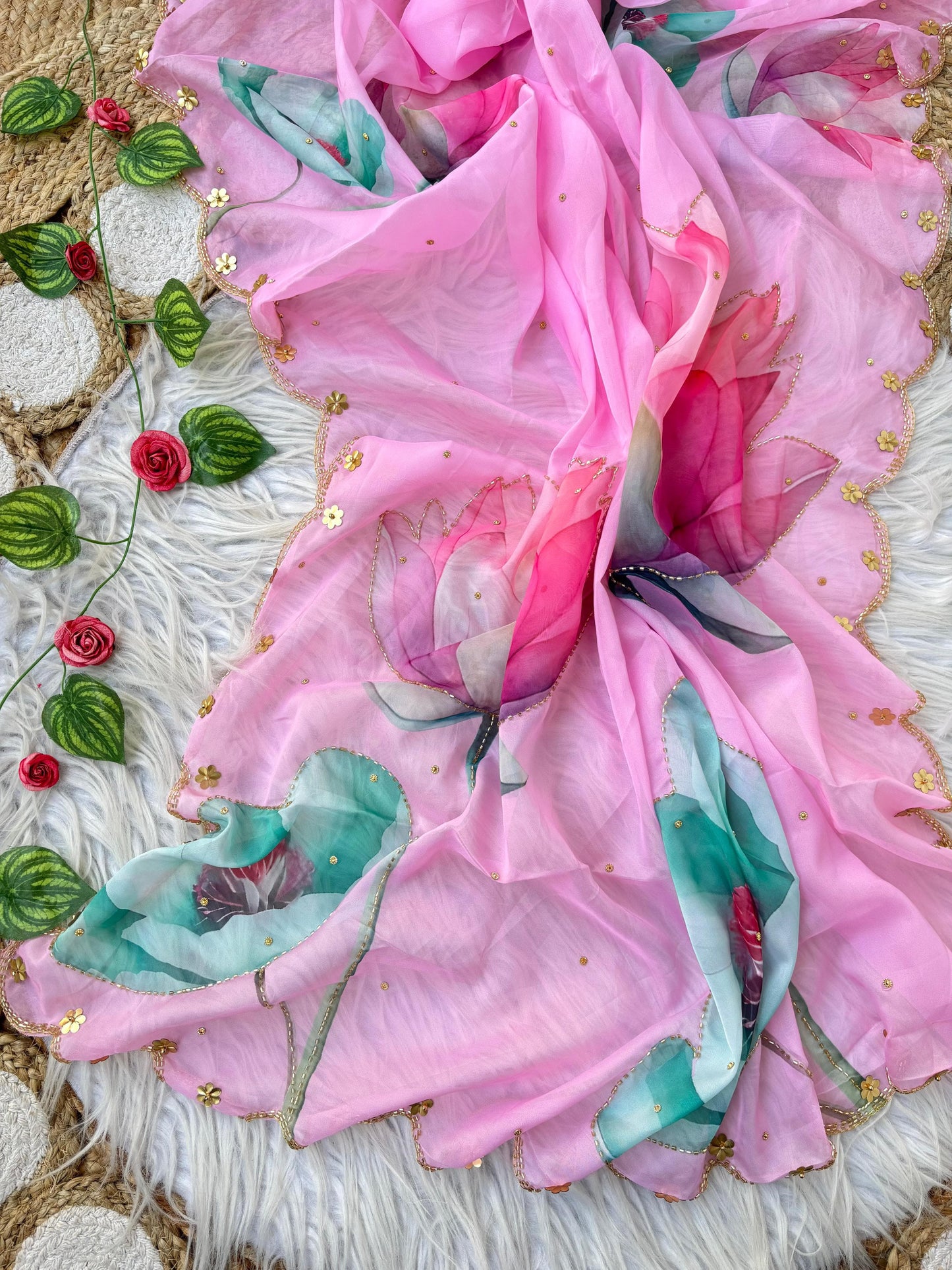 Rosy Soft Teby Silk Floral Print Saree