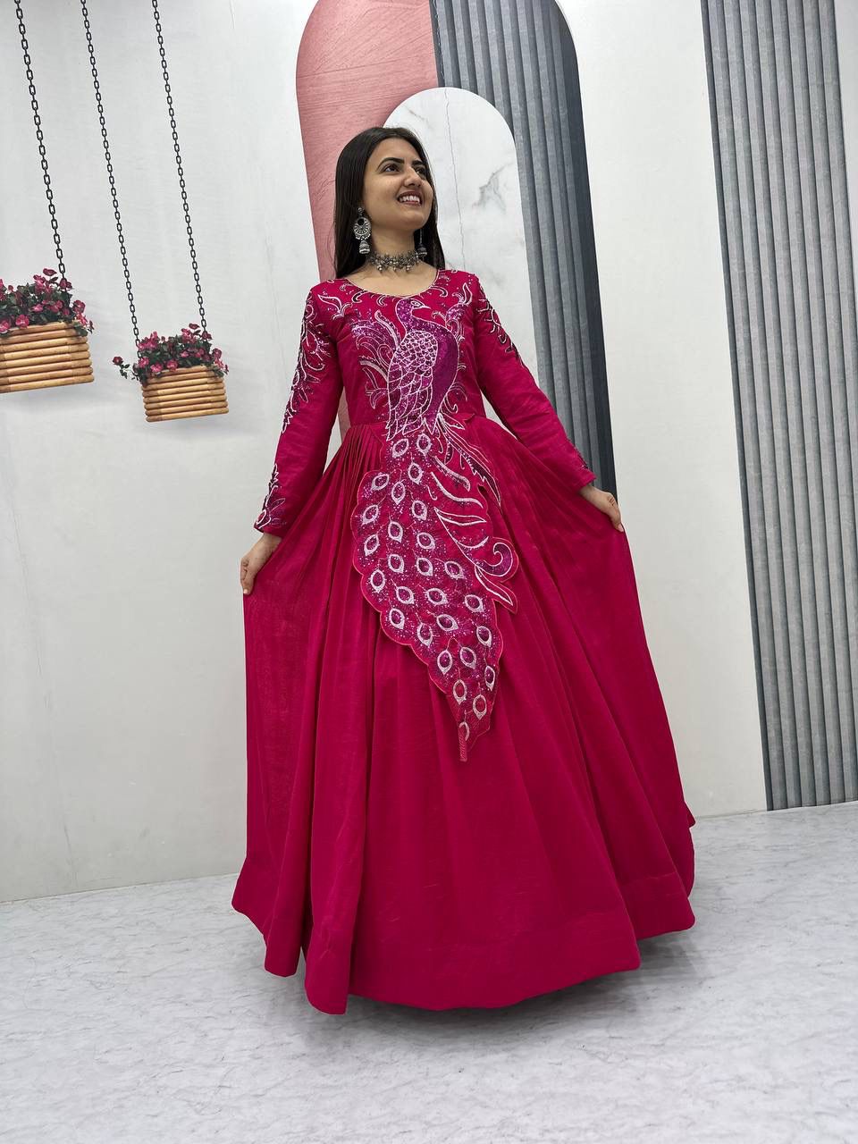 Festival Embroidered Vichitra Silk Gown