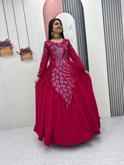 Festival Embroidered Vichitra Silk Gown