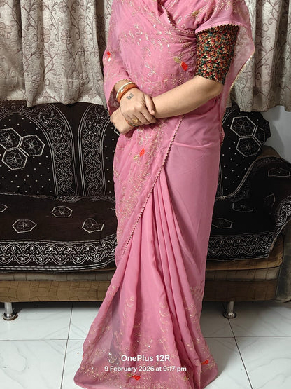 Royal Georgette Darbari Saree with Multi Sequence Work & Lace Border