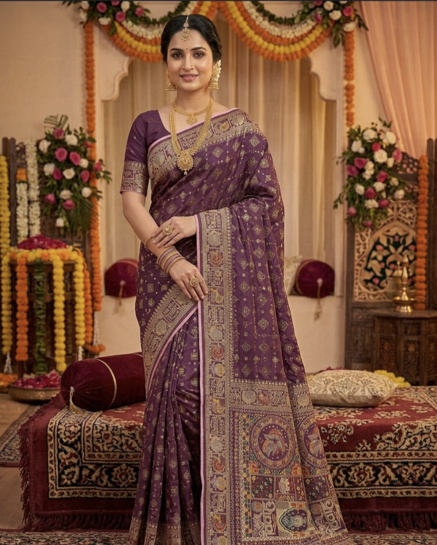 Wedding Special Dola Silk Designer Saree with Zarkhan Work
