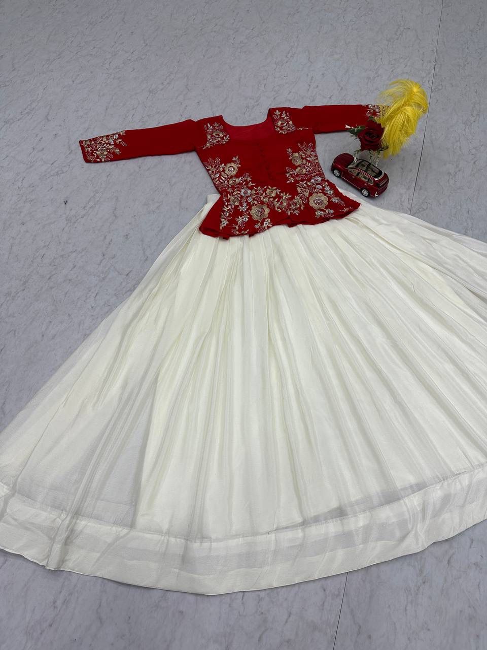 Festival Special Pure Chinon Embroidered Crop Top Lehenga Set – 5.5 Meter Flair