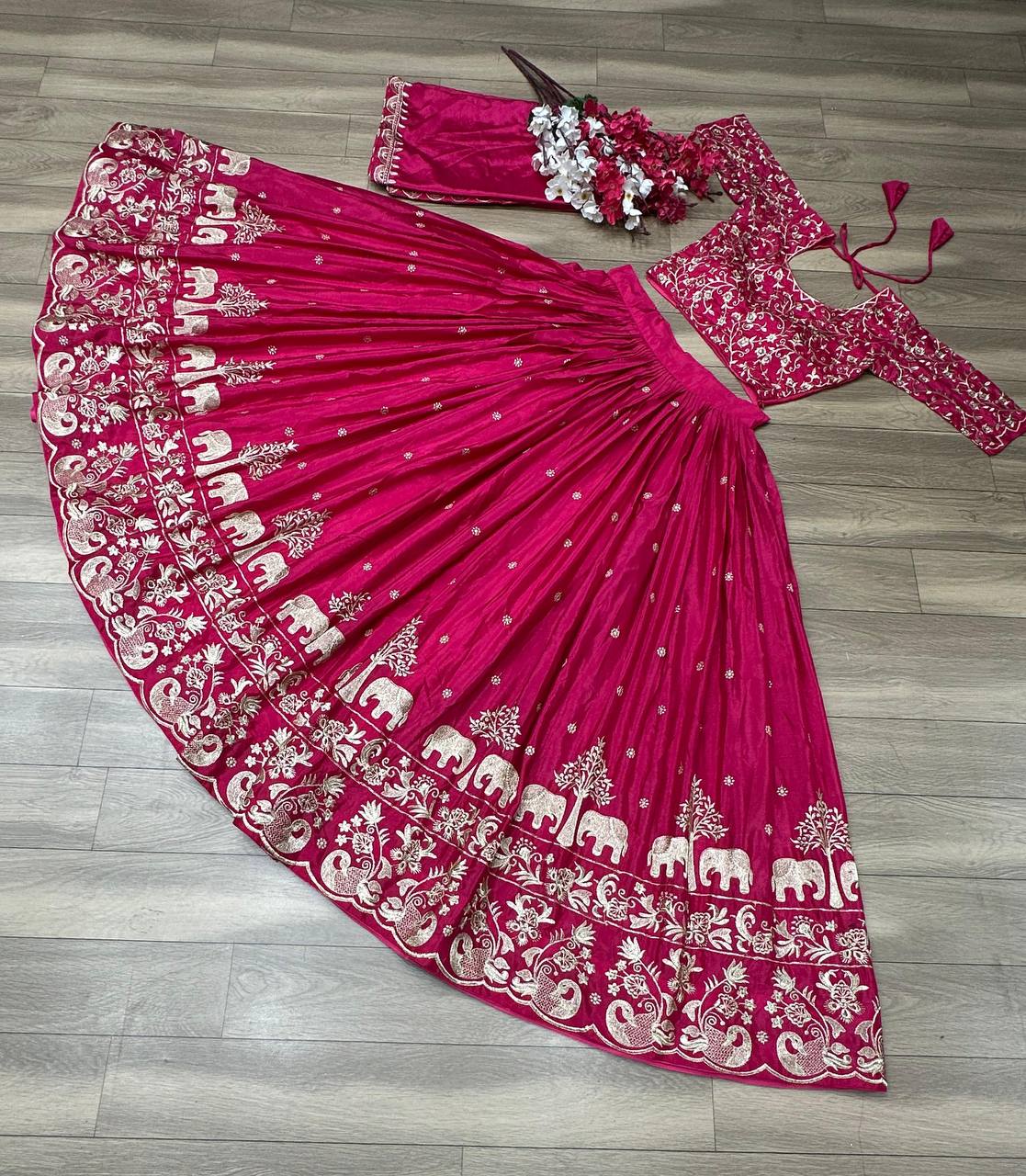 Festival Special Chinon Lehenga Choli with Heavy Embroidery Work (Fully Stitched)