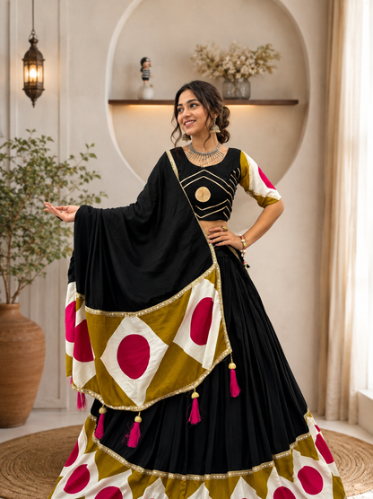 Navratri Special Cotton Lehenga Choli with Dupatta | 6 Meter Flare Gota Patti Work
