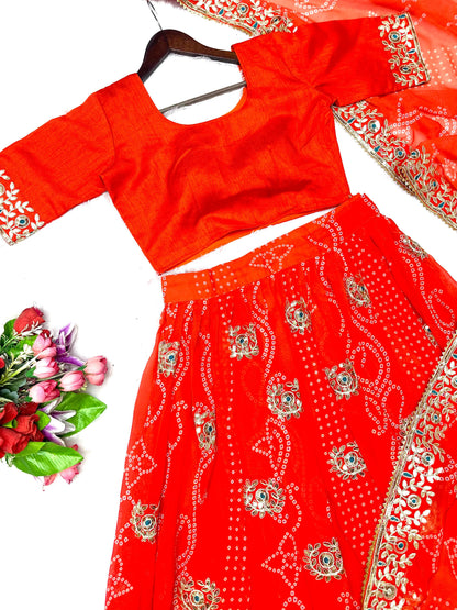 Bandhani Print Embroidered Lehenga Choli Set