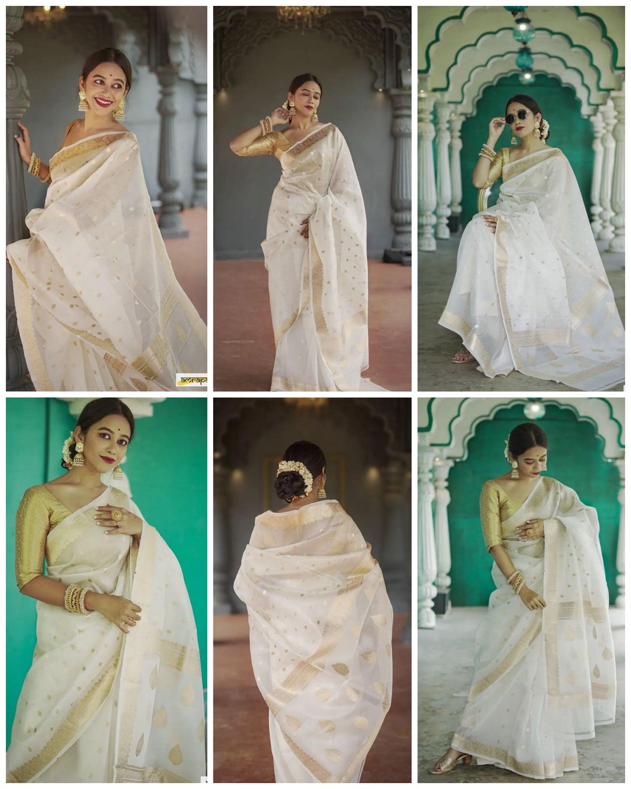 Off White Zari Work Saree