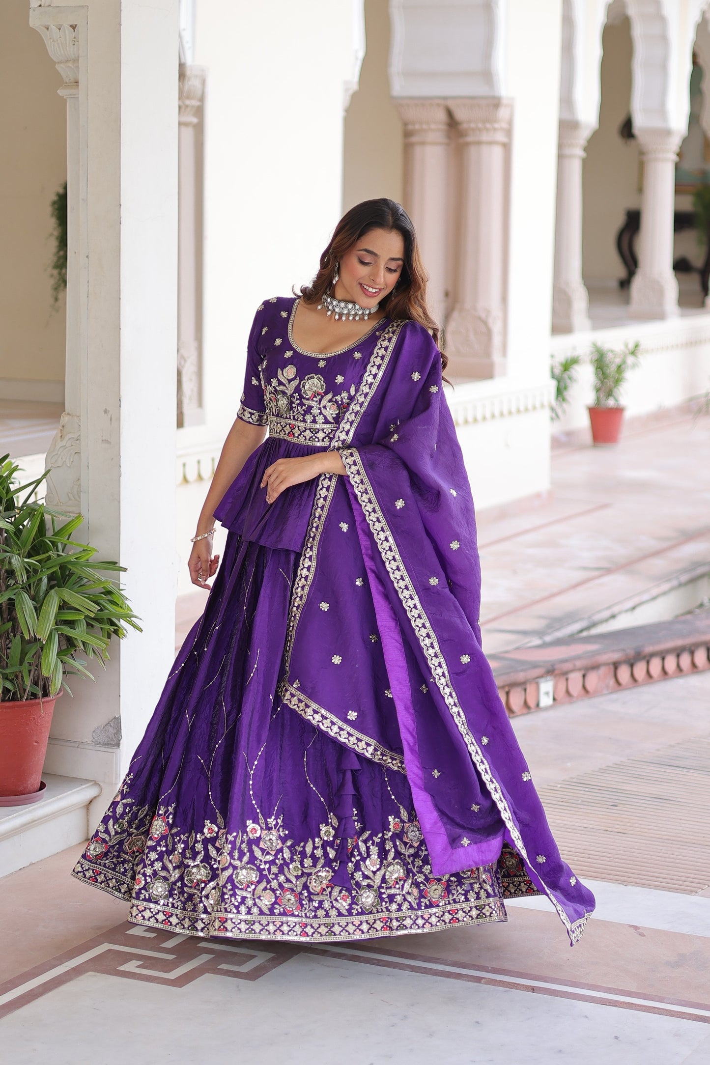 Premium Gold Crush Embroidered Lehenga Choli Set