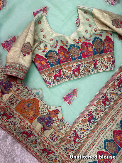 Rajwadi Heritage Pure Organza Jacquard Saree with Rich Zari Weaving