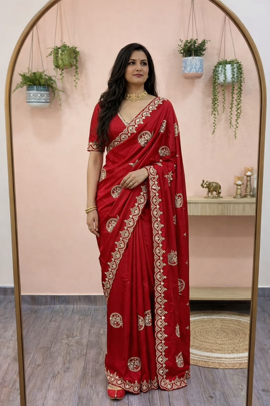 Premium HO Silk Saree with Fancy Gota Foil & Designer Embroidery Border