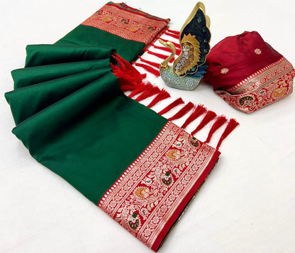 Premium Gala Silk Saree with Meenakari Zari Pallu & Contrast Designer Border