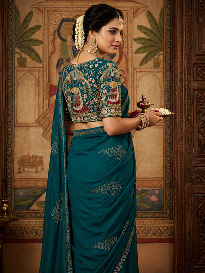 Star Georgette Saree with Swarovski Work & Heavy Beads Work Designer Blouse