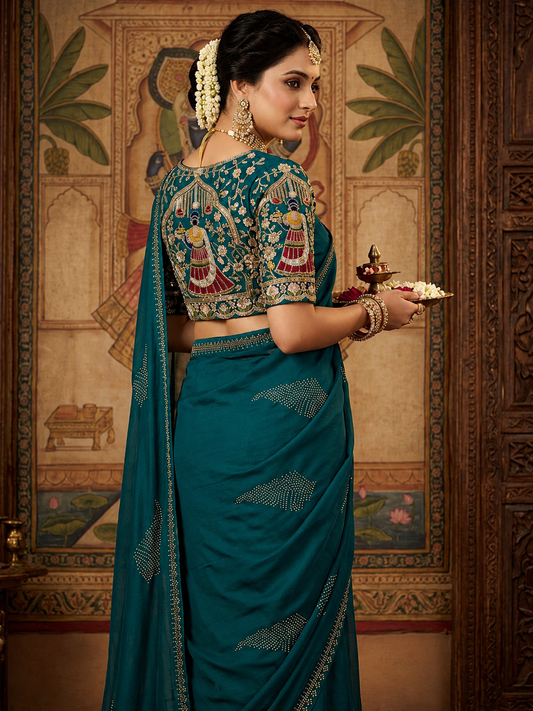 Star Georgette Saree with Swarovski Work & Heavy Beads Work Designer Blouse