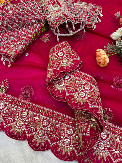 Soft Butterfly Net Saree with Sequins & Multi Thread Embroidery | Full Stitch Blouse