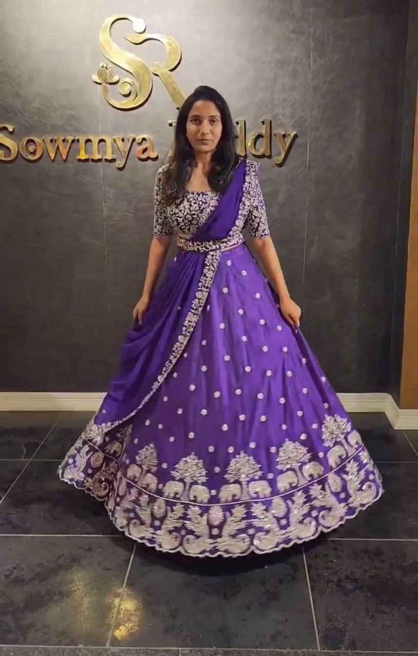 Royal Purple Chinon Embroidered Lehenga Choli With Dupatta – Festival Special