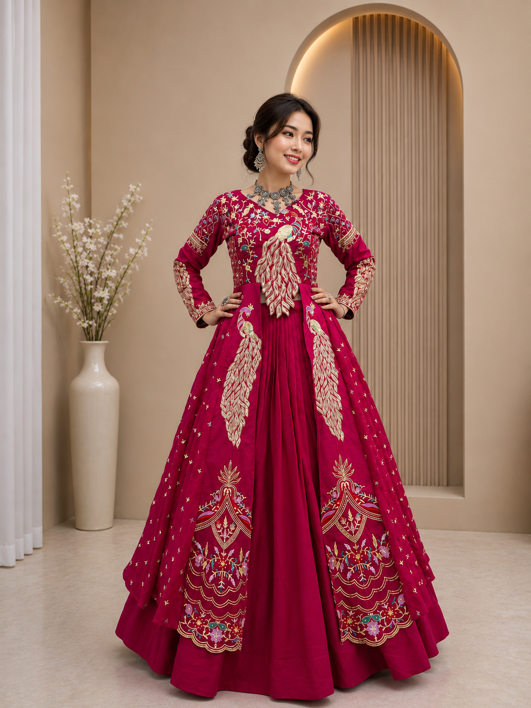Festival Special Pure Vichitra Crop Top Lehenga with Embroidered Shrug