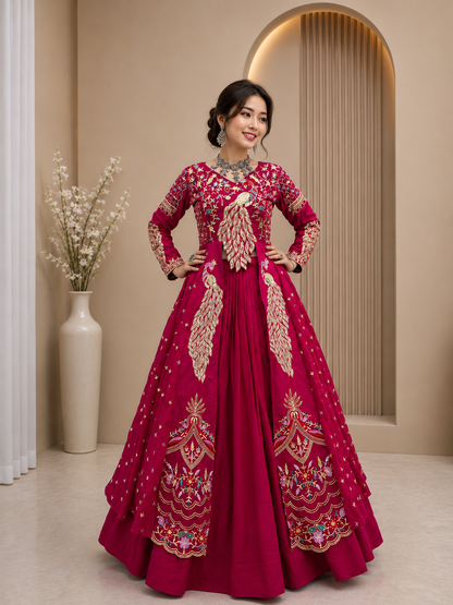 Festival Special Pure Vichitra Crop Top Lehenga with Embroidered Shrug