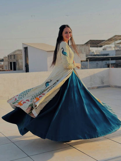 Festival Special Simar Silk Crop Top Lehenga Set With Embroidery Work (Fully Stitched)