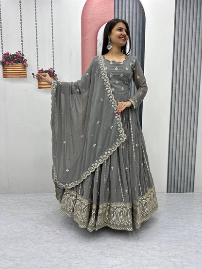 Partywear Embroidered Georgette Gown Set