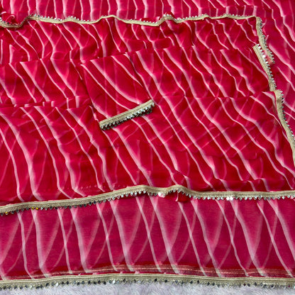 Georgette Leheriya Saree with Mirror Lace Border & Unstitched Blouse | Designer Party Wear Saree