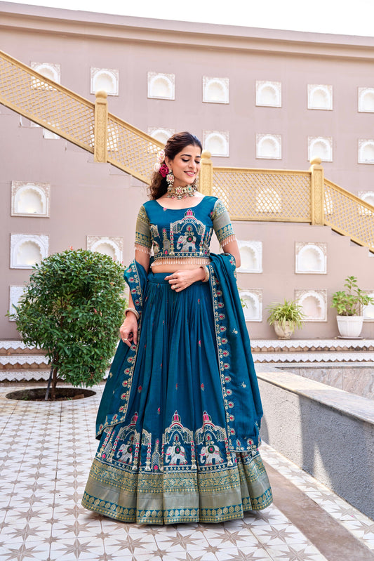 Pure Vichitra Embroidered Lehenga Choli with Dupatta