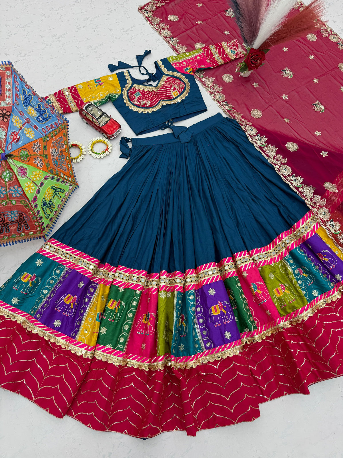 Navratri Special Pure Cotton Lehenga Choli with Heavy Embroidery & Sequins | 6 Meter Flair