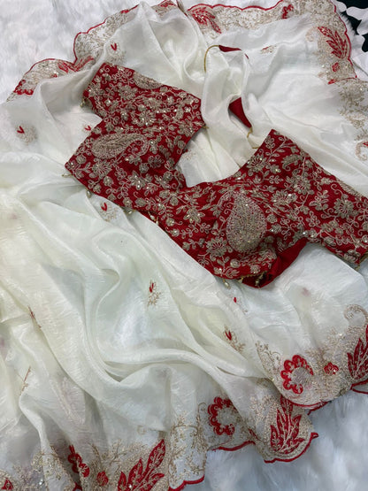 Elegant Crystal Crush Tissue Saree – Designer Embroidered Party Wear