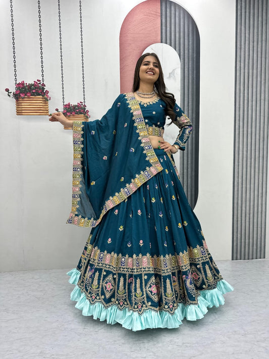 Festival Wear Heavy Embroidered Vichitra Silk Lehenga Choli with Dupatta
