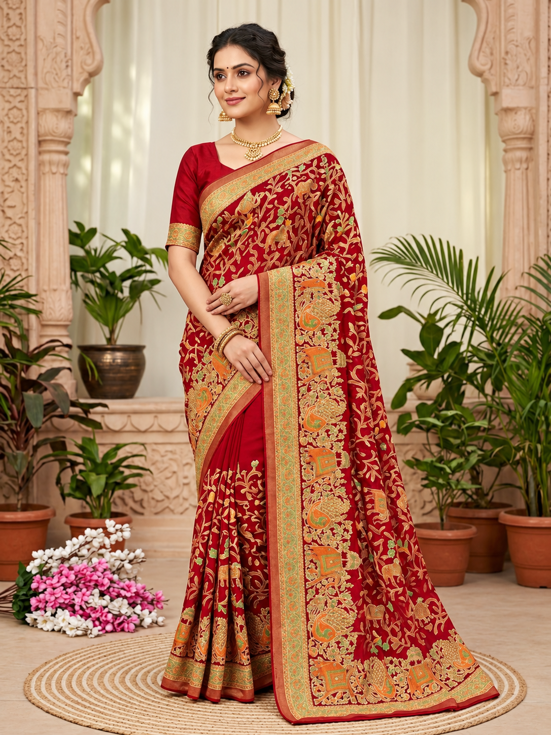 Trending Massmeelo Brasso Saree with Original Mirror Work & Designer Blouse