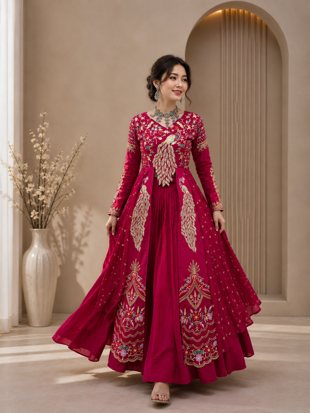 Festival Special Pure Vichitra Crop Top Lehenga with Embroidered Shrug