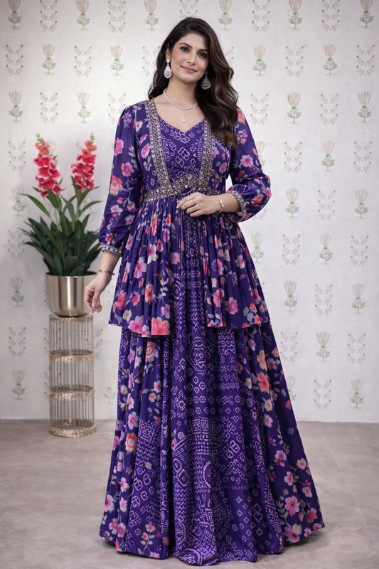 Festival Special Chinon Crop Top Lehenga With Embroidered Shrug