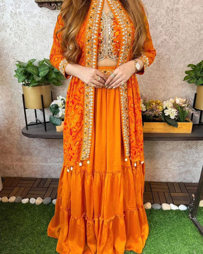 New Super Trending Party Wear Shrug Lehenga Set