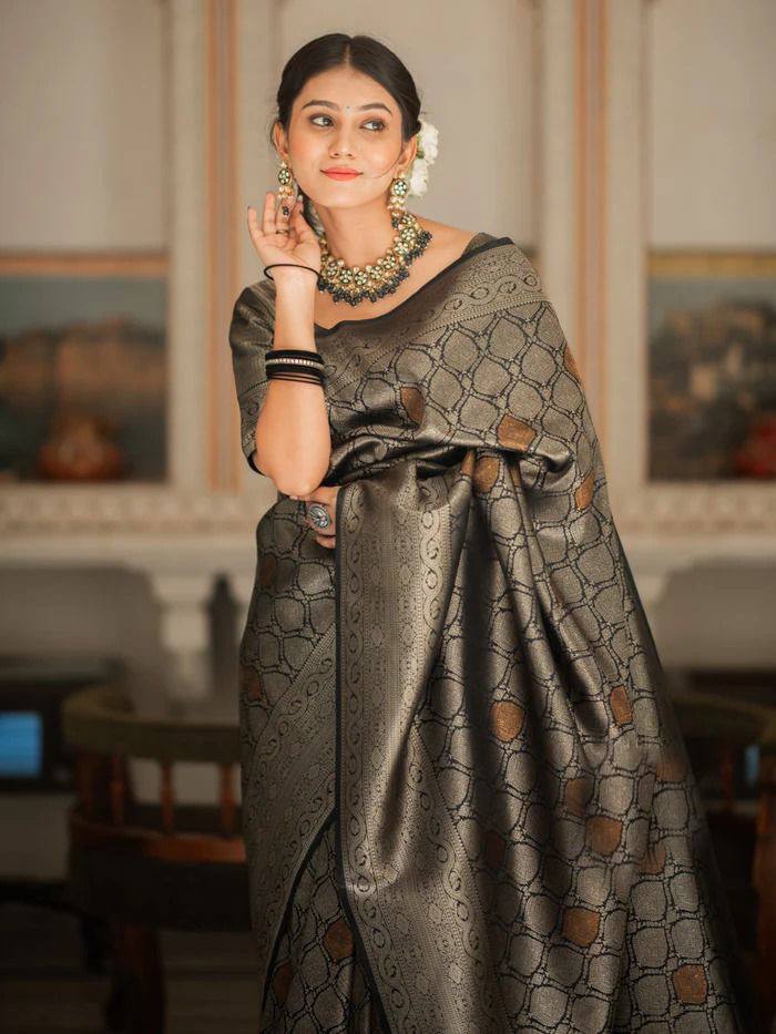 Black Bronze Zari Work Saree