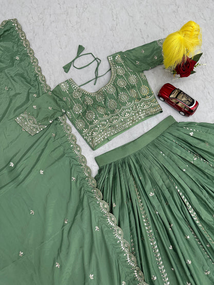 New Festival Wear Pure Crepe Silk Lehenga Choli with Heavy 7mm Sequence Embroidery | Fully Stitched