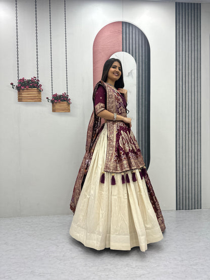 Wedding Special Jacquard Silk Lehenga & Saree Set With Rich Zari Work