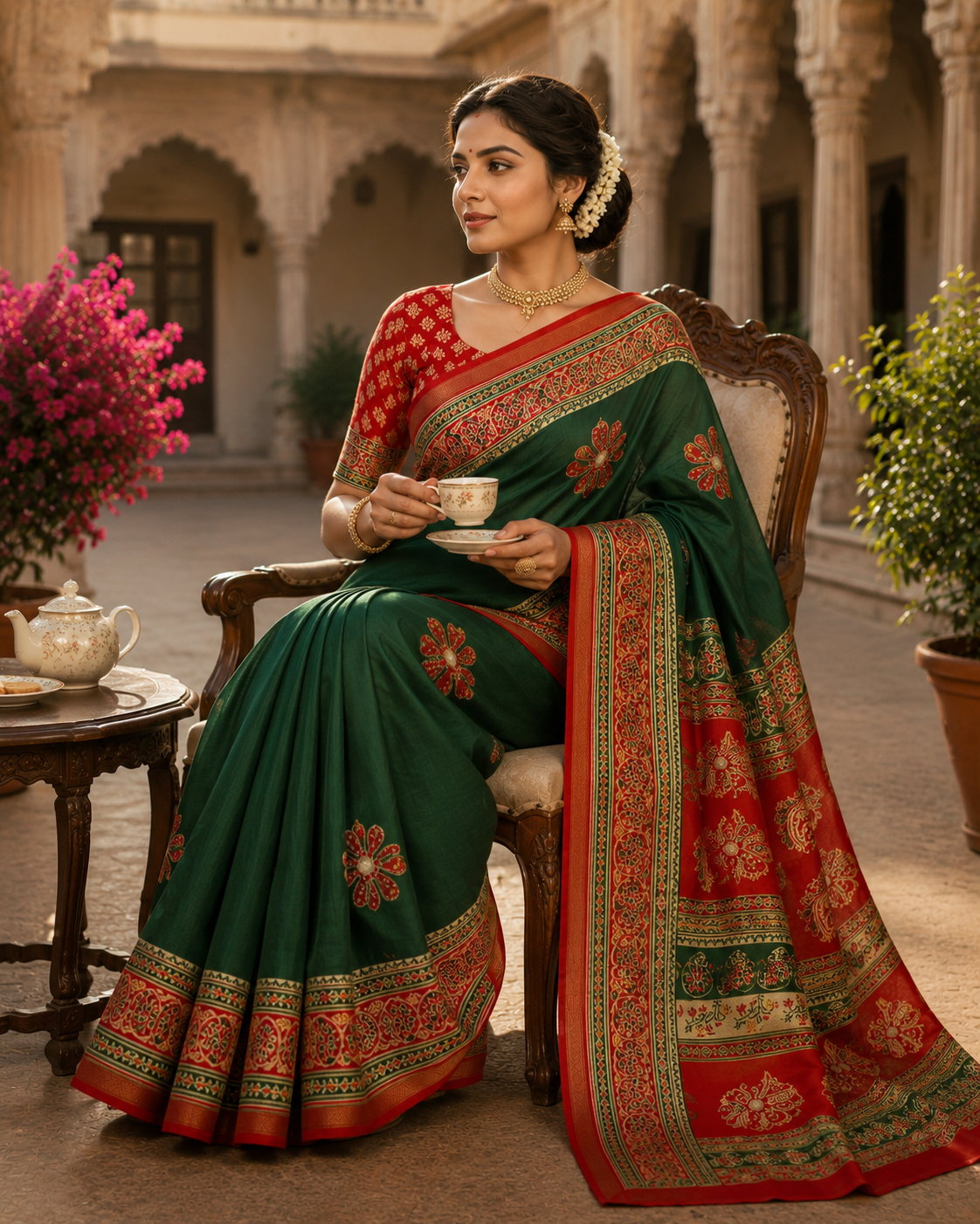 Premium Mul Cotton Printed Saree with Mirror Work & Designer Border