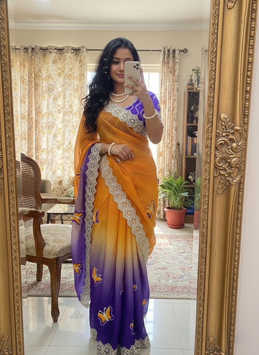 Rubina Soft Fendy Butterfly Work Saree with Gota Patti Lace Border