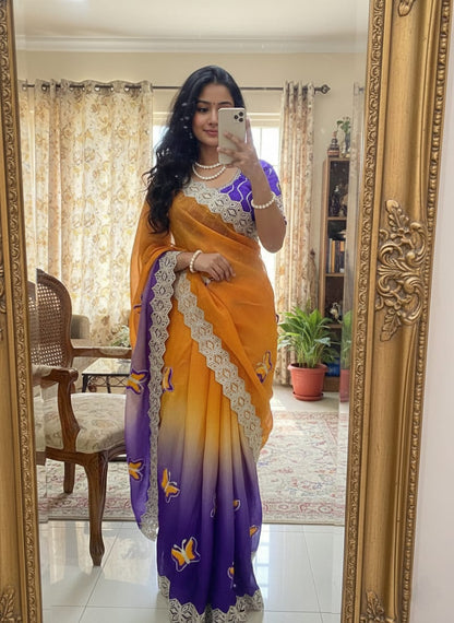 Rubina Soft Fendy Butterfly Work Saree with Gota Patti Lace Border