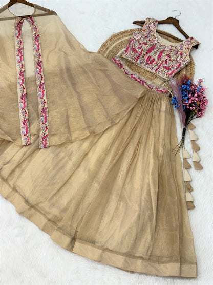 Premium Sindur Silk Embroidered Lehenga Choli Set with Shrug – Wedding & Festive Wear