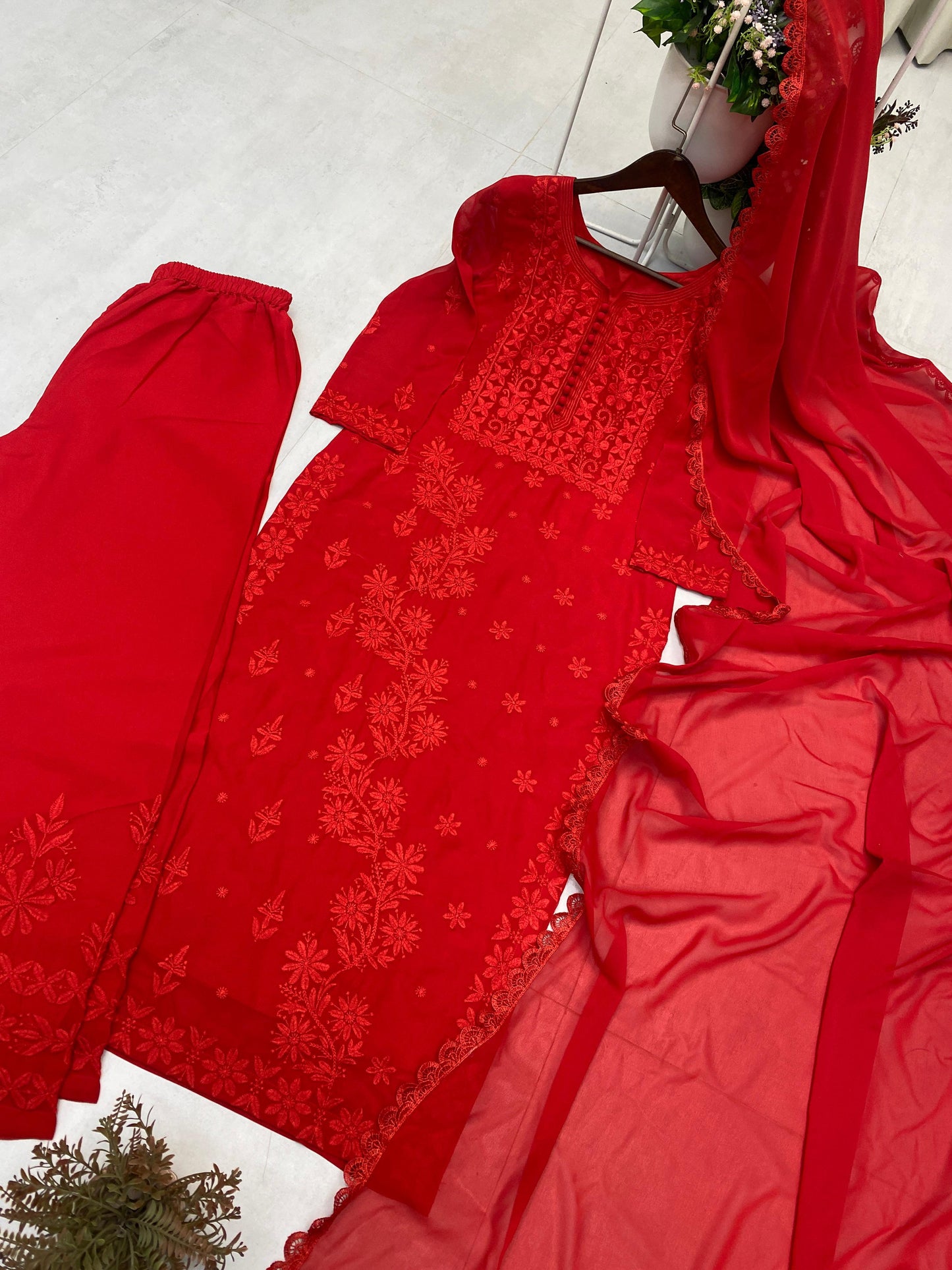 Designer Georgette Embroidered Suit Set With Dupatta
