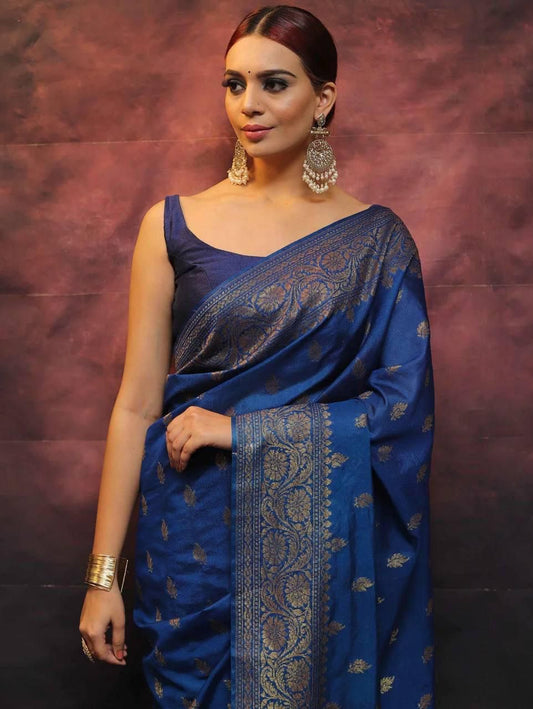 Navy Blue Zari Border Saree