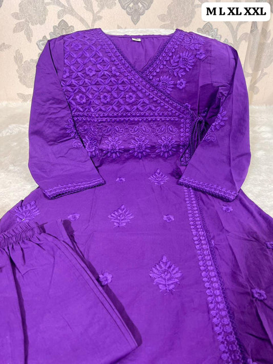 Cotton Chikankari Angrakha Pant Set