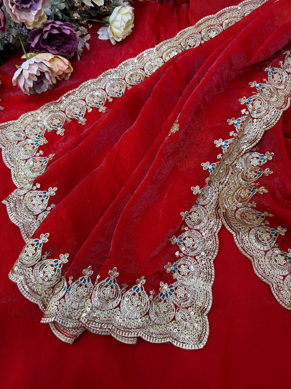 Designer Soft Space Silk Saree with Heavy Embroidered Blouse