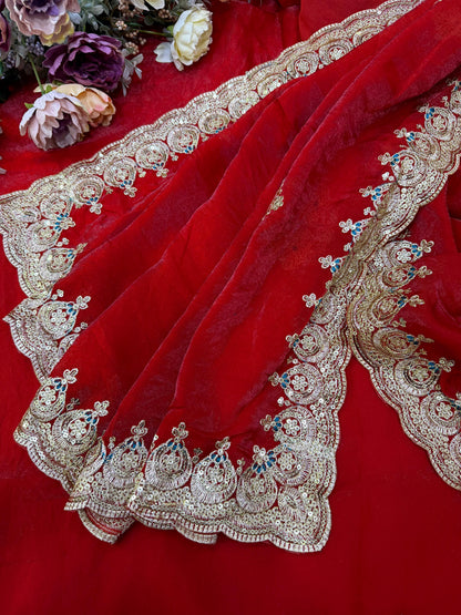 Designer Soft Space Silk Saree with Heavy Embroidered Blouse