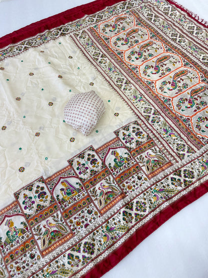 Premium Pure Moss Chiffon Saree with Peacock Floral Print & Mirror Work