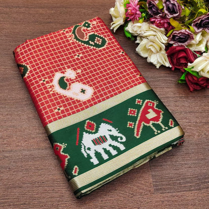 Soft Lichi Printed Saree with Elephant Border