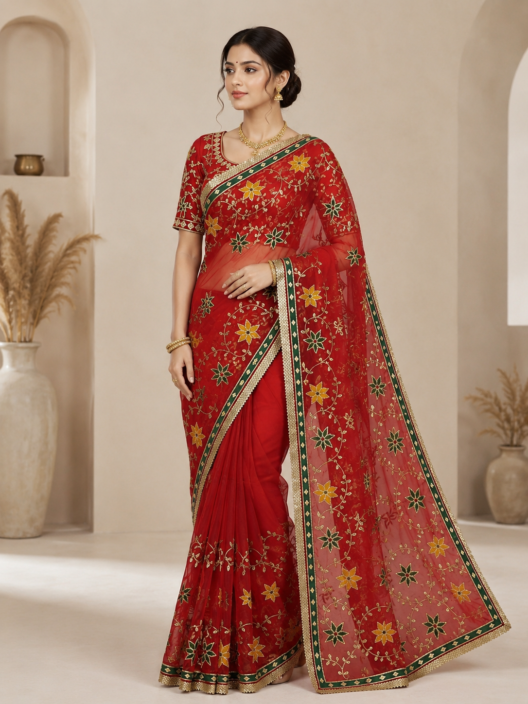 Hand Charkhi Gota Patti Work Georgette Saree