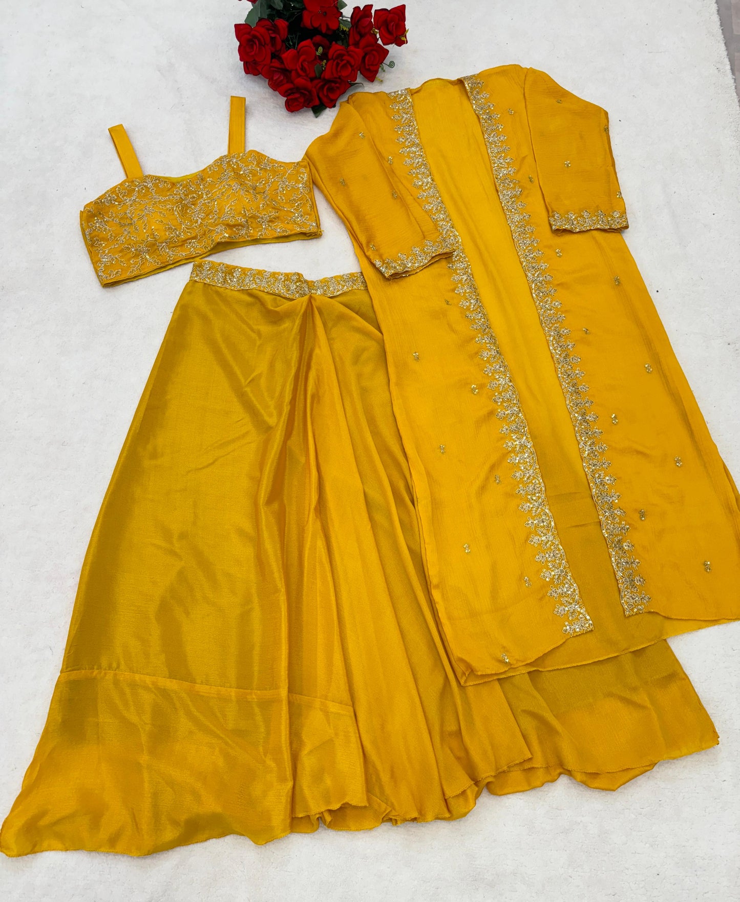 Premium Chinon Silk Embroidered Shrug Sharara Set – Party & Festive Wear